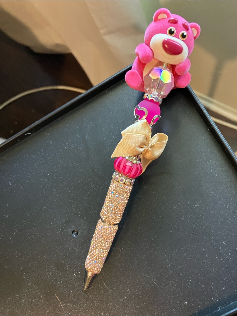 Pink Bear Rhinestone Kids Pen with Bow